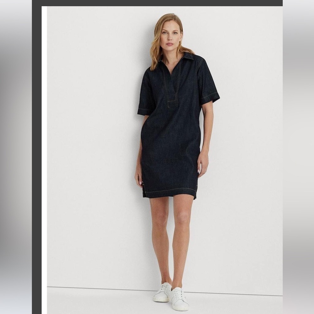 Ralph Lauren Black Label Classic 100% Cotton Denim Fall Shift Dress Size Small